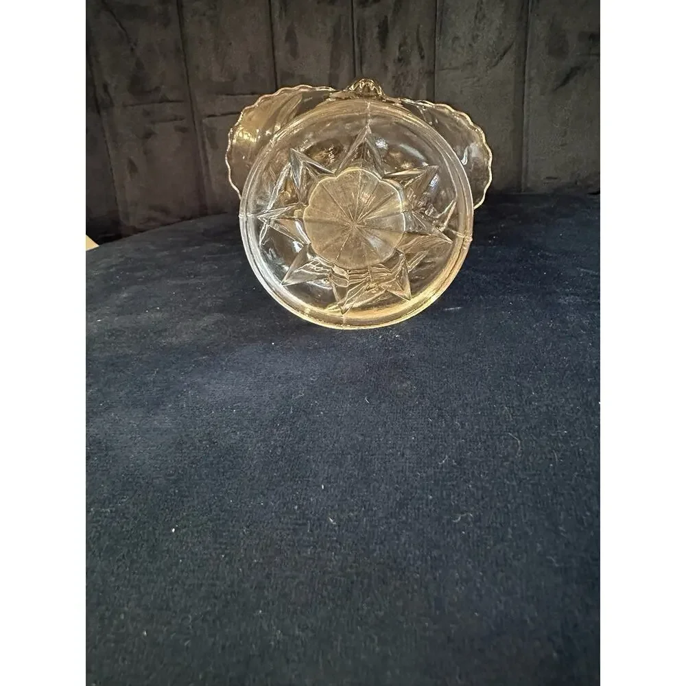 Vintage Clear Pressed Glass Floral Etched‎ Basket Scalloped Rim 11 Inch Tall